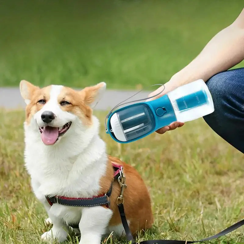 Portable Dog Water Bottle 3-in-1  – Water, Food & Waste Bag Dispenser